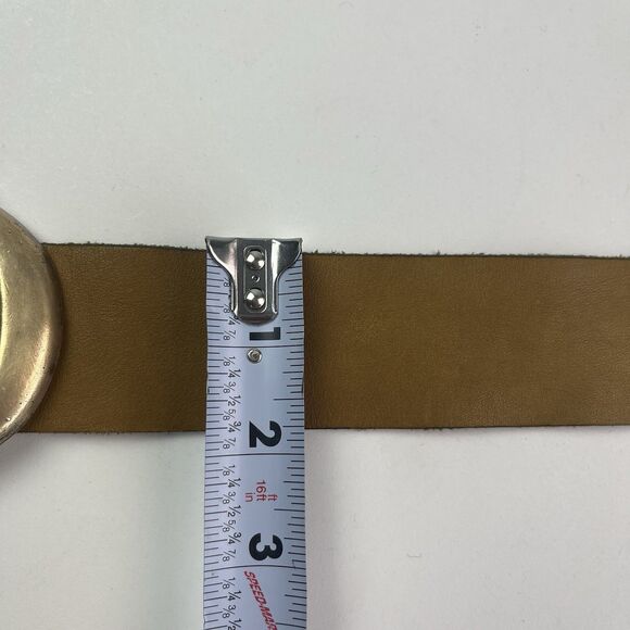 vintage Tan Soft Leather Wide Belt S Brass Buckle Western Classic Heritage Prep - Picture 7 of 12